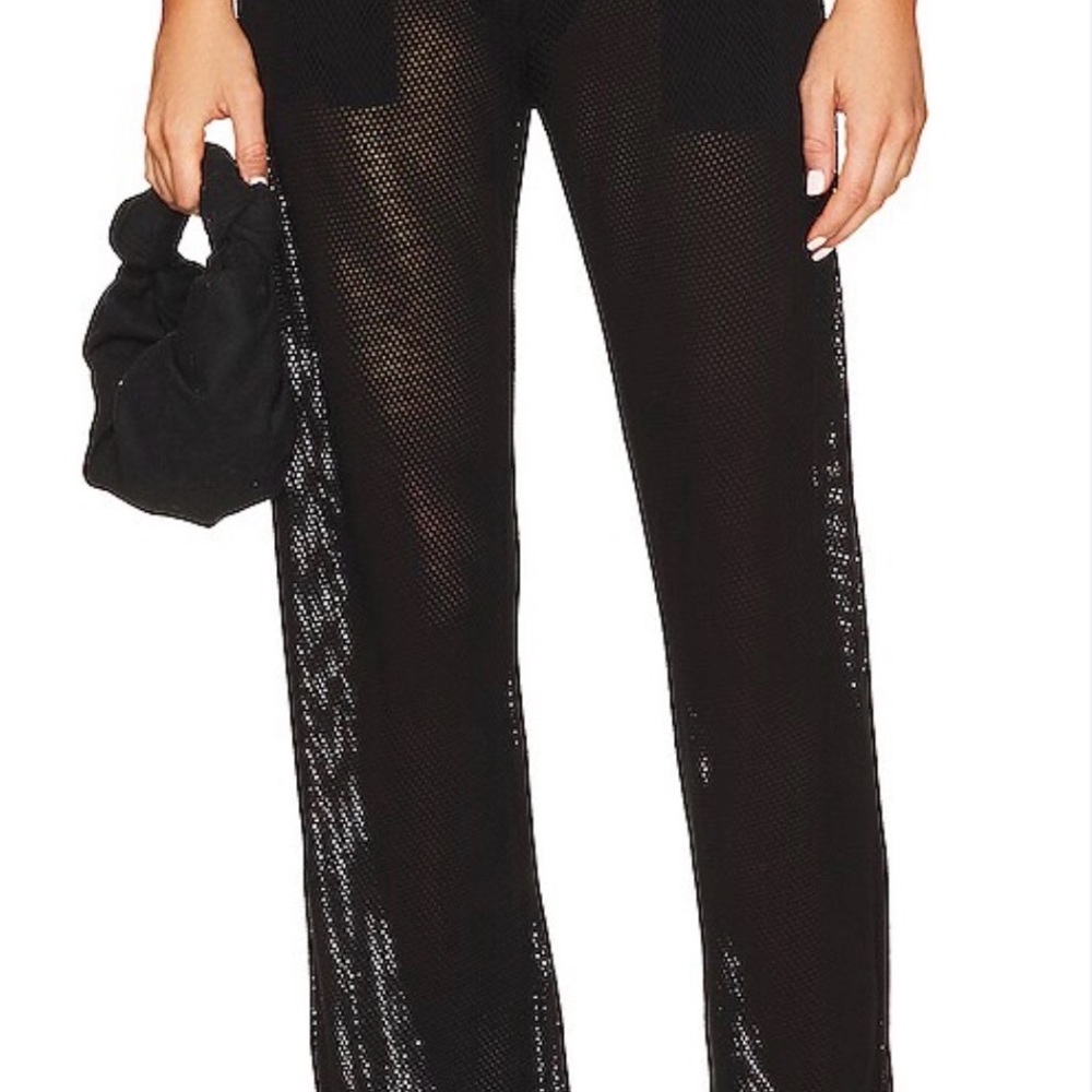 Year of Ours Black Mesh Wide Leg Pants and Crop Top